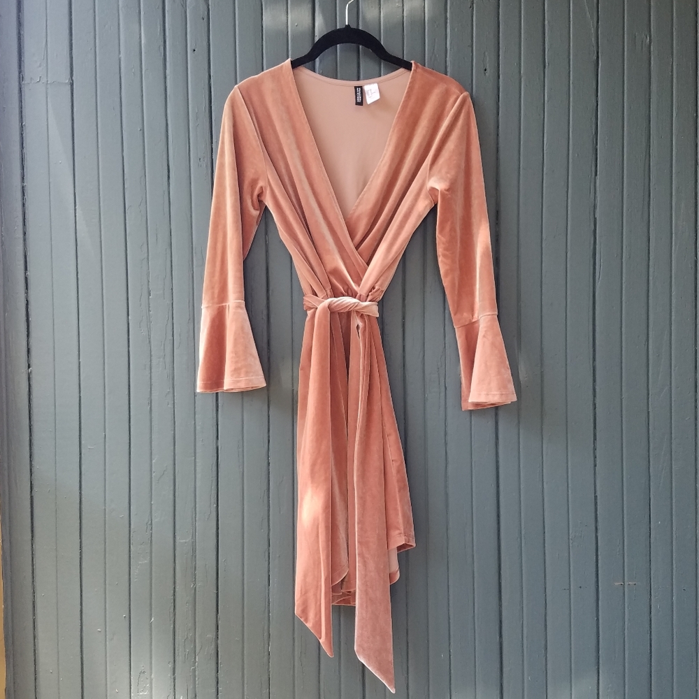 Rose gold velvet wrap dress